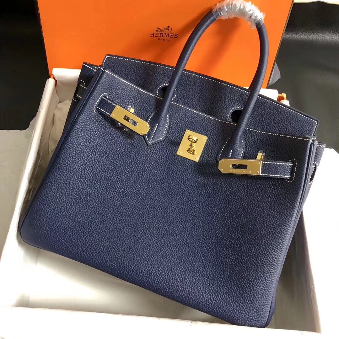 Hermes Birkin 35CM Togo Leather Handbag Dark Blue